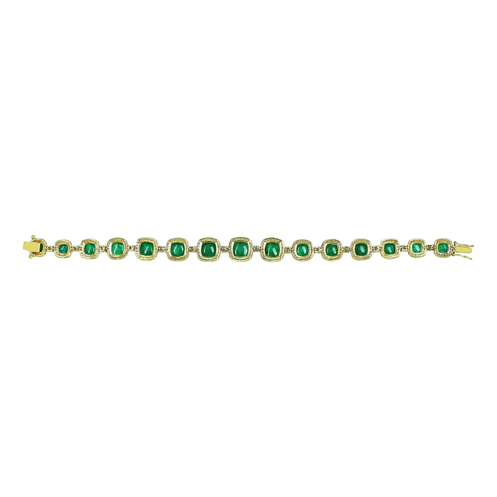 Emerald Colour Stone Bracelet with Diamond Halos in Open Settings